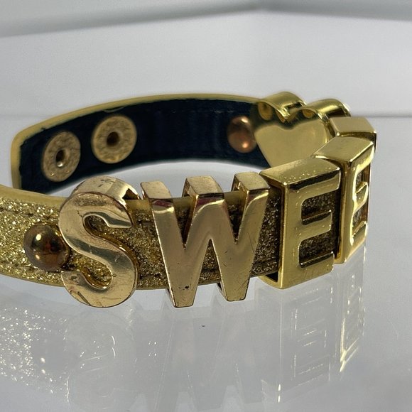 BCBG Generation Gold Tone Sweet Bracelet Slide Glitter Gangsta Mob Wife Cuff wit - Picture 6 of 8